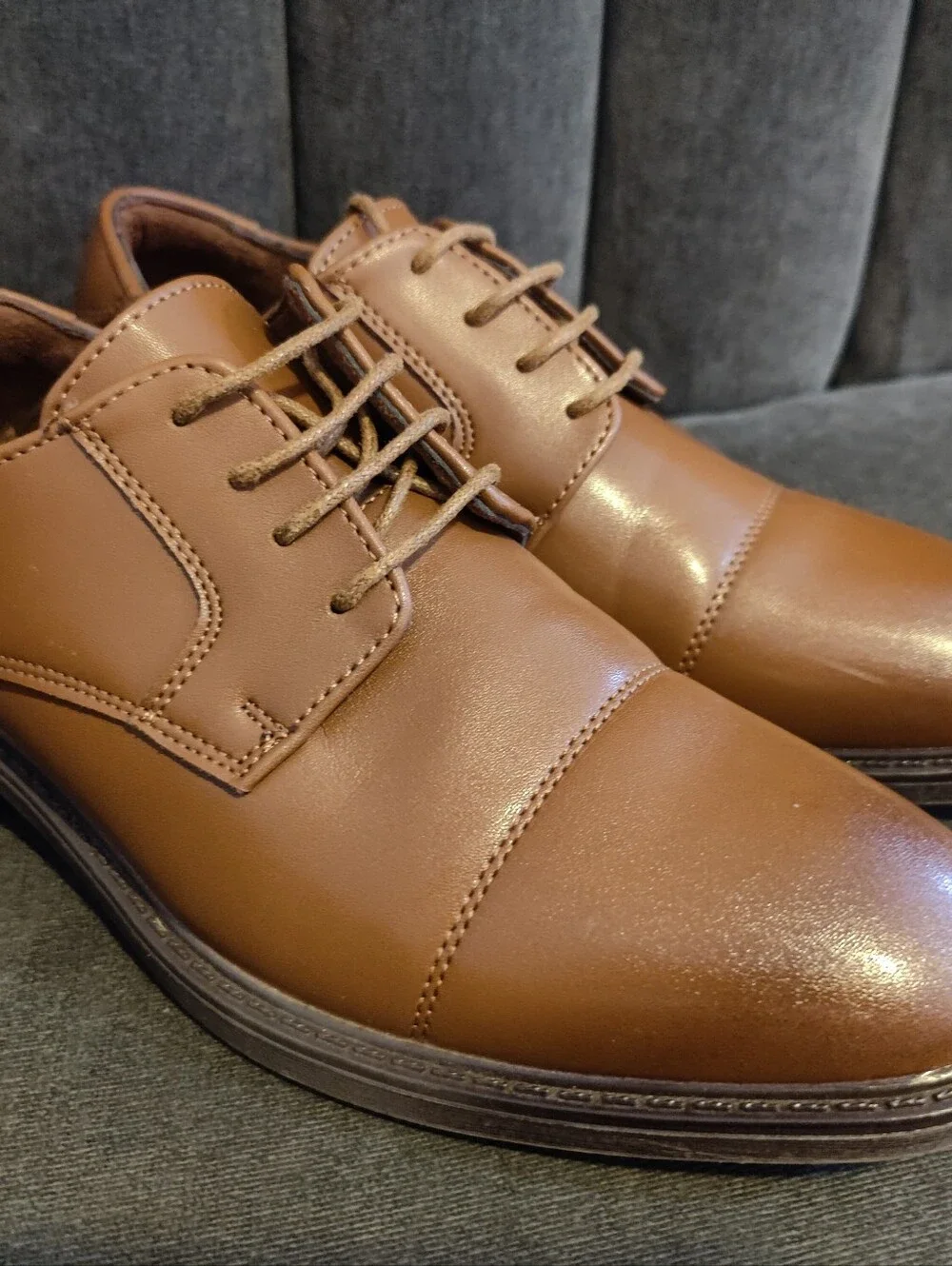 Boys Ginni Classic Tan Leather Lace-Up Dress Shoes Size 5 Boys